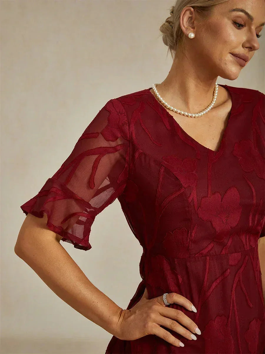 Ruffle Flutter Lace Midi Dress