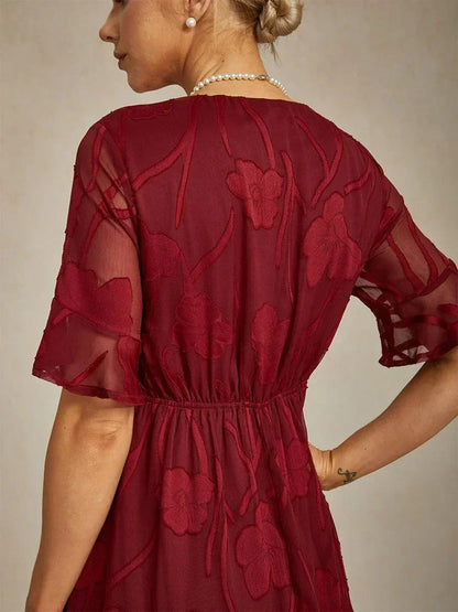 Ruffle Flutter Lace Midi Dress