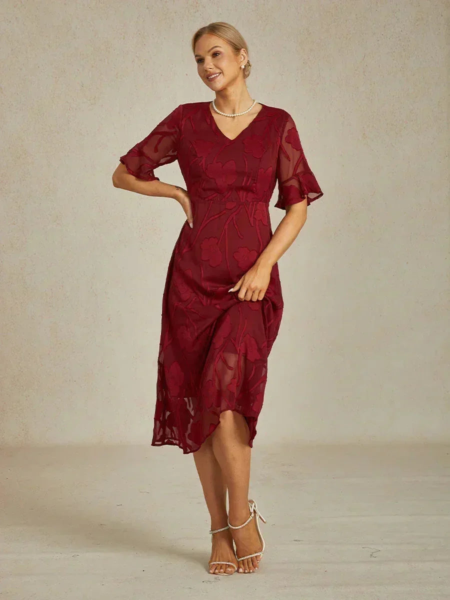 Ruffle Flutter Lace Midi Dress