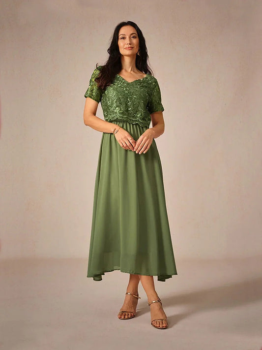 Contrast Lace Satin Midi Dress