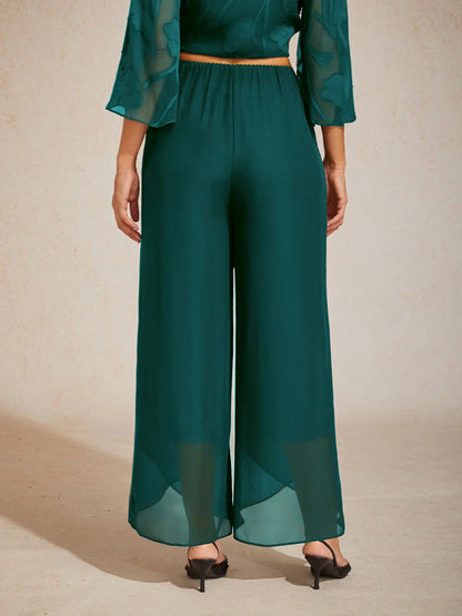 Straight Leg Mid Waist Layered Chiffon Pants