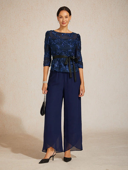 Straight Leg Mid Waist Layered Chiffon Pants