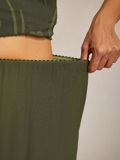 Straight Leg Mid Waist Layered Chiffon Pants