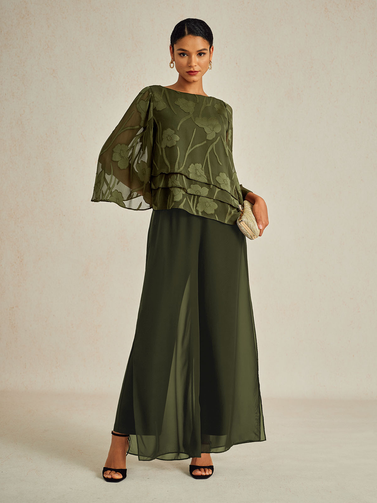 Chiffonbluse mit Blumenmuster und Lagenmuster