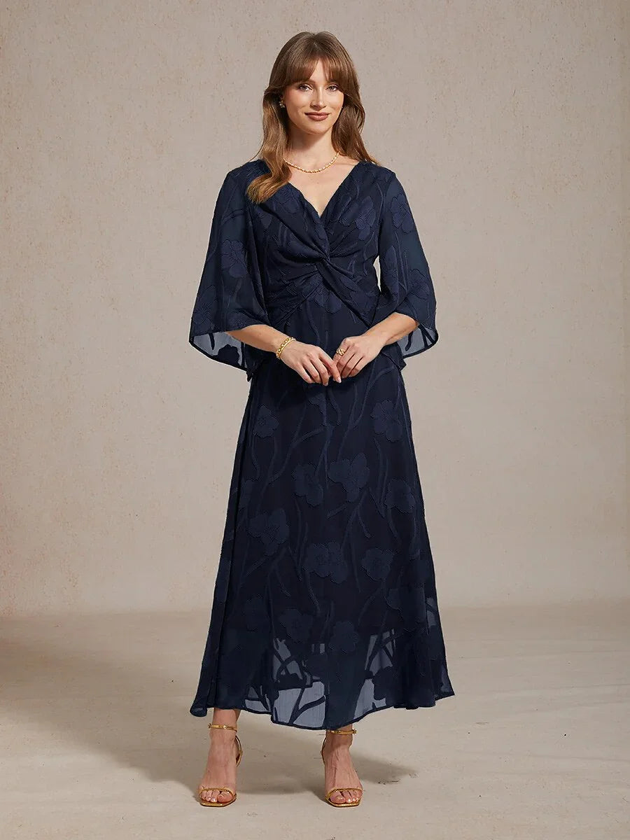 Robe longue en mousseline à volants, torsadée, à motif floral en dentelle