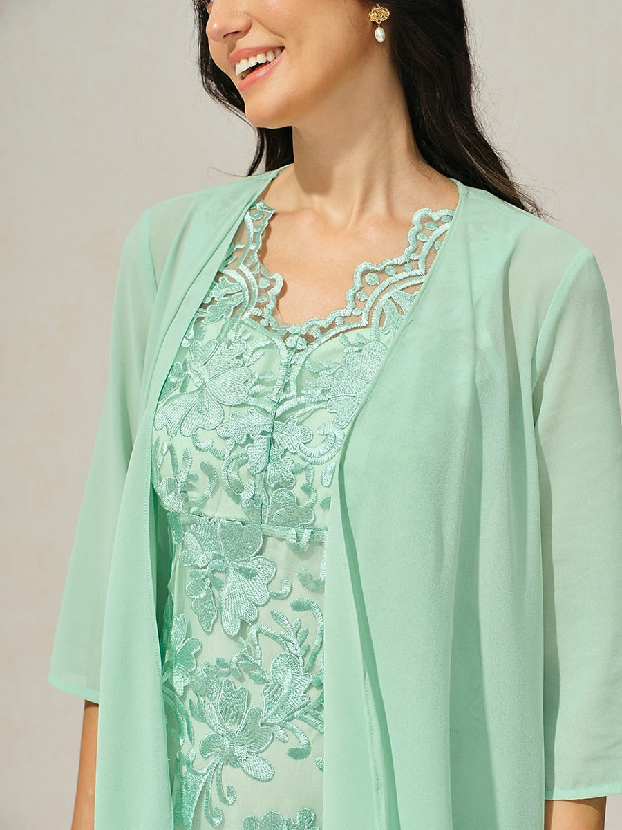 Green Lace Chiffon Dress Set