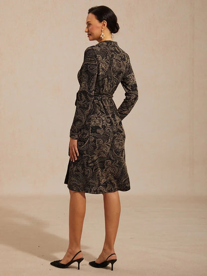Paisley Wrap Midi Dress with Subtle Sequin Detail