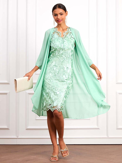 Green Lace Chiffon Dress Set