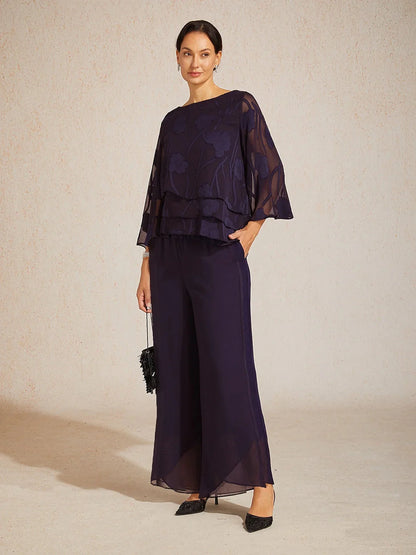 Straight Leg Mid Waist Layered Chiffon Pants