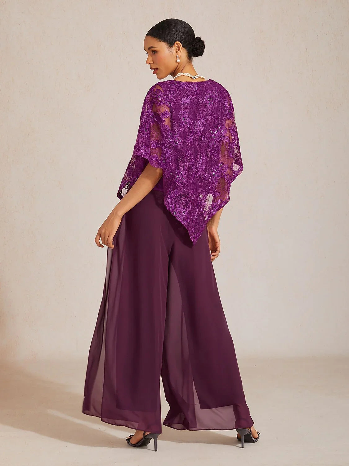 Rosette Lace Batwing Top with Sequin Accent
