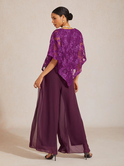 Rosette Lace Batwing Top with Sequin Accent