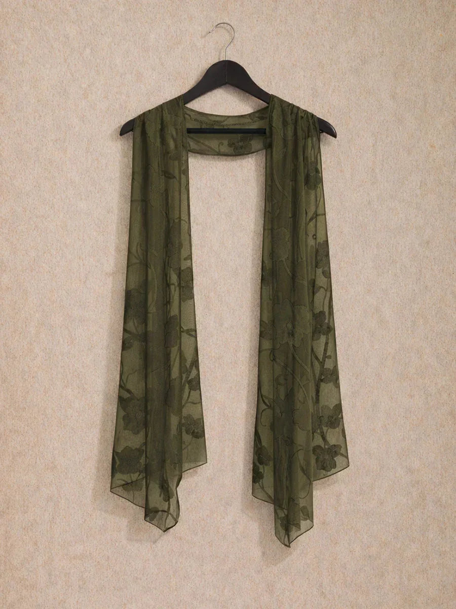 Sheer Floral Chiffon Shawl