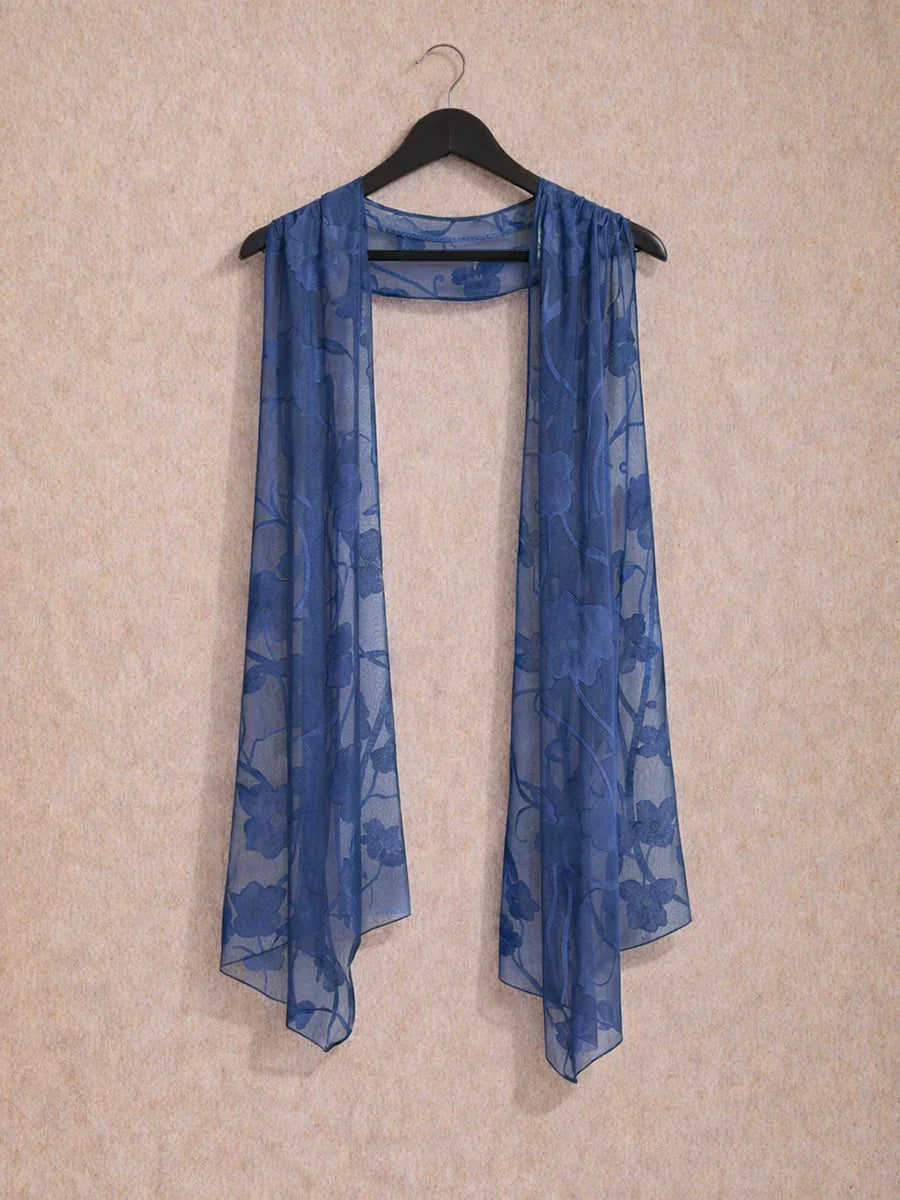 Sheer Floral Chiffon Shawl