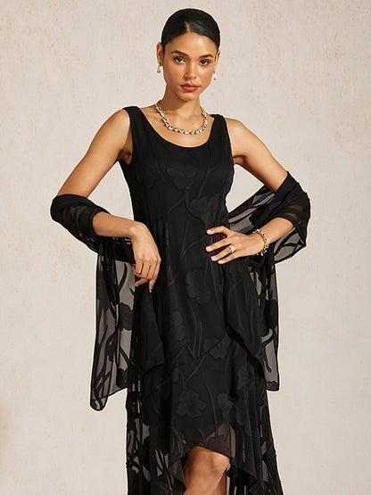 Sheer Floral Chiffon Shawl