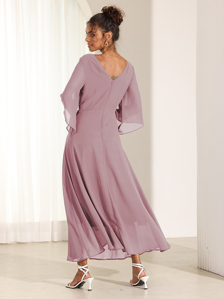Twisted Ruffle Chiffon Maxi Dress