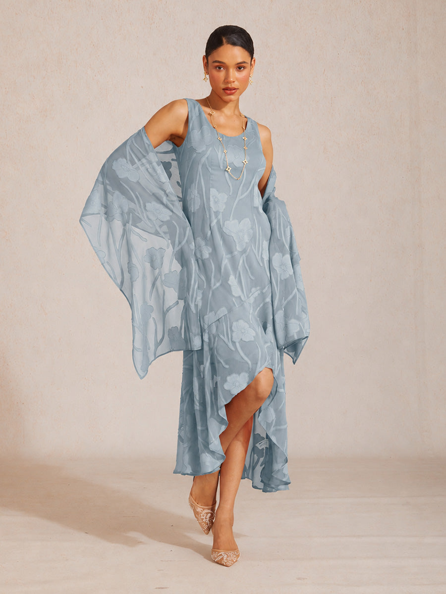Sheer Floral Chiffon Shawl