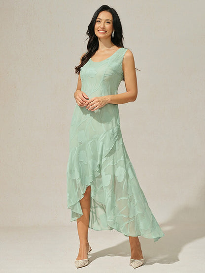 Floral Chiffon Evening Gown with Asymmetrical Hem