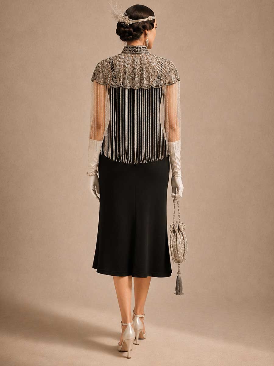 Vintage Beaded Fringe Shawl
