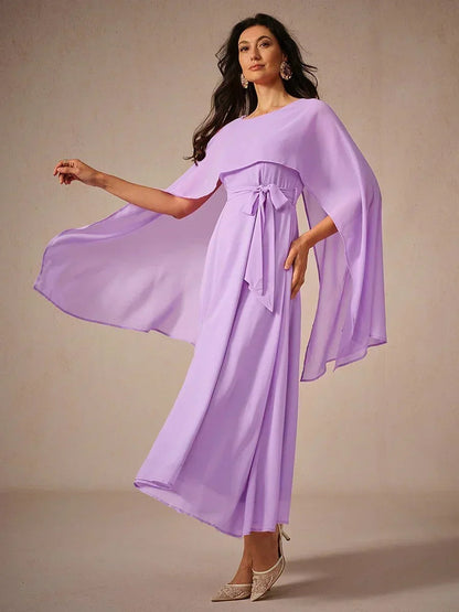 Two-Way Sheer Chiffo Cape Dress
