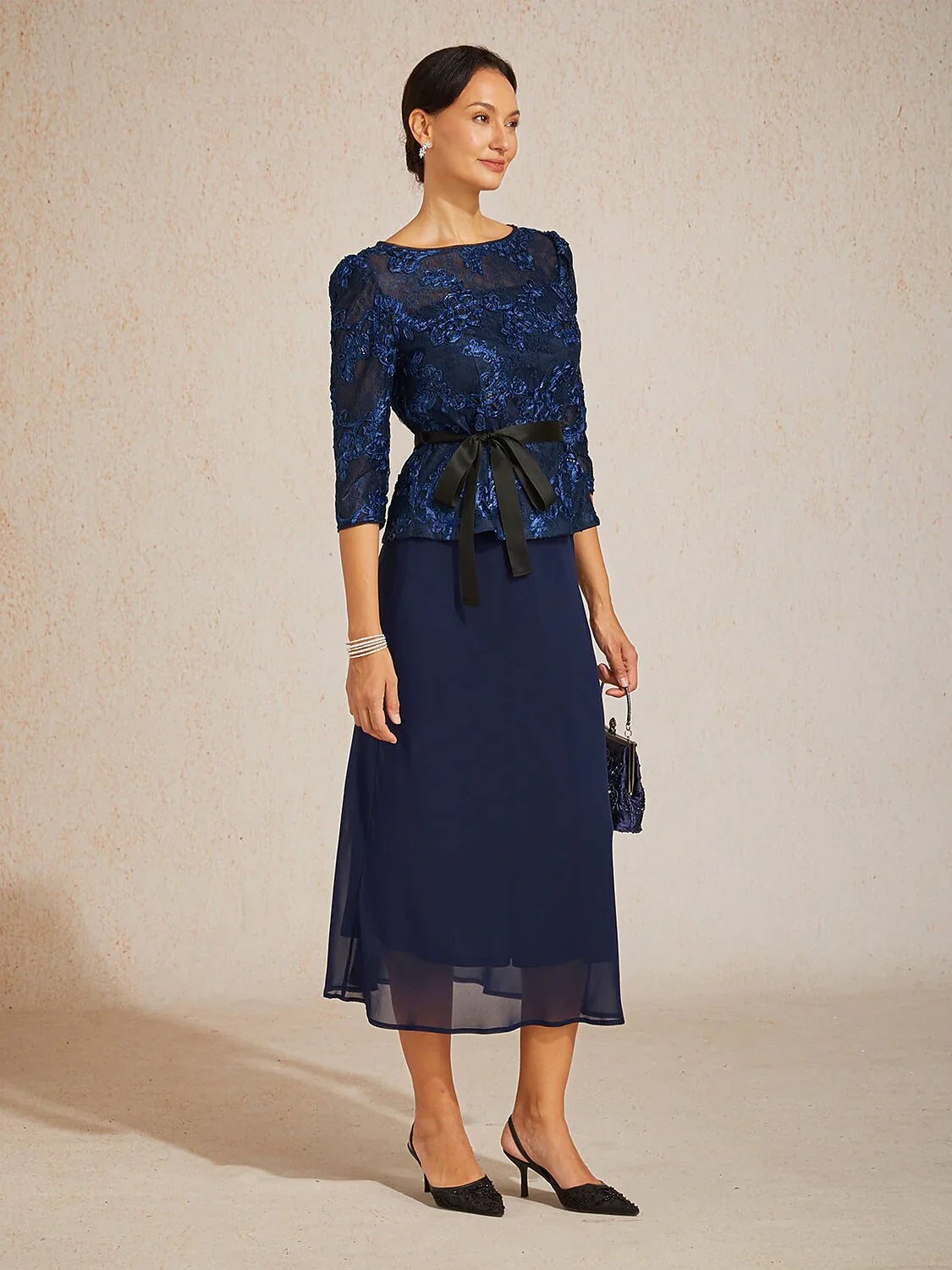 Flowy Panel Chiffon Tea-Length Skirt