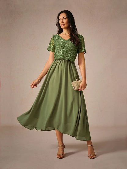 Contrast Lace Satin Midi Dress