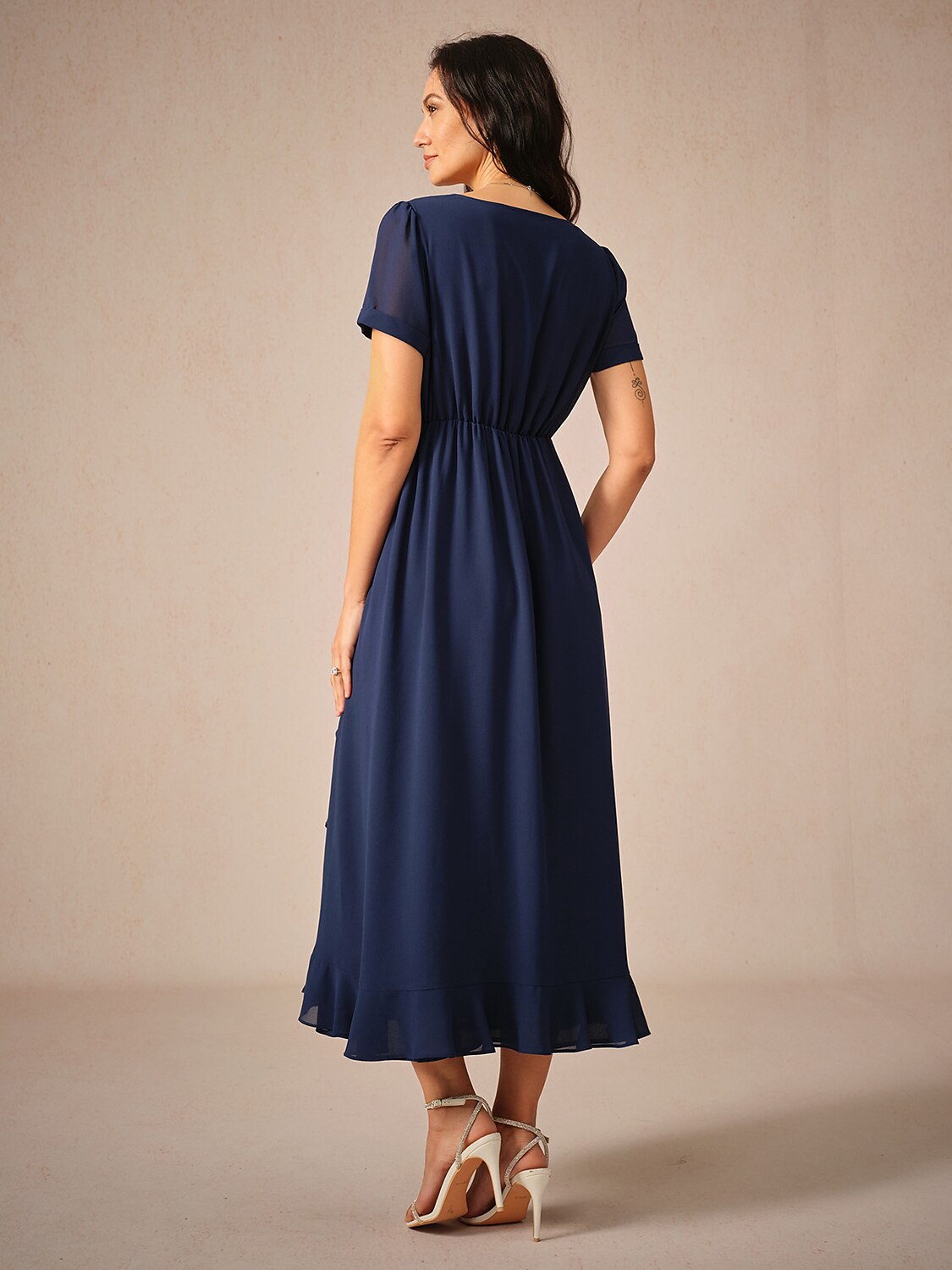 Asymmetrical Ruffle V Neck Blush Pink Maxi Dress