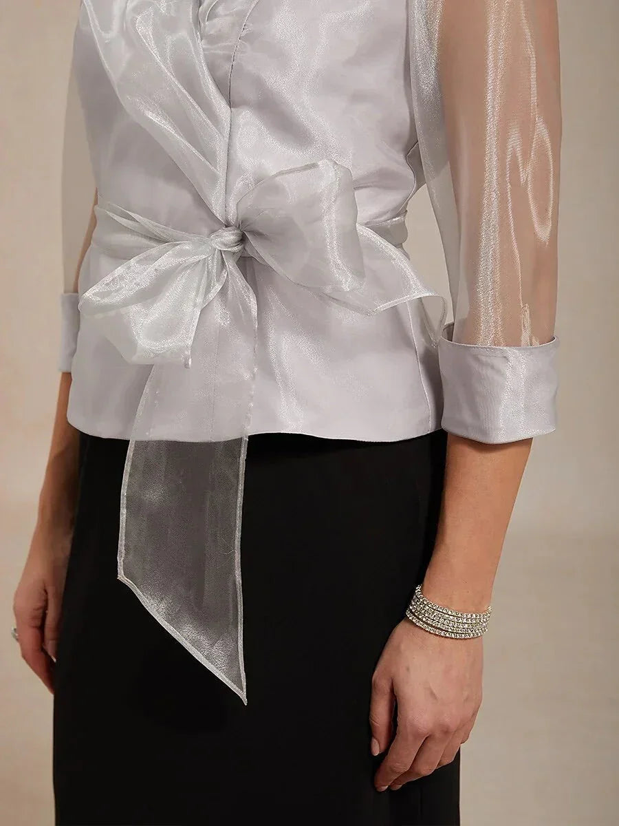 Sheer Organza Collar Tie Dressy Blouse