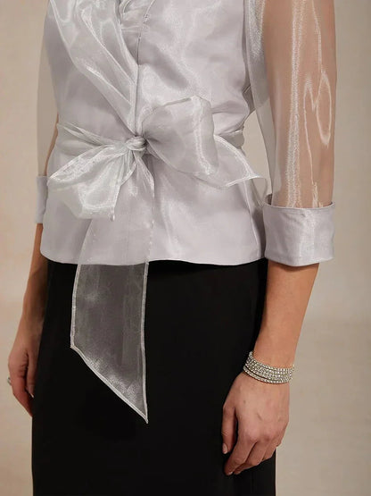 Sheer Organza Collar Tie Dressy Blouse