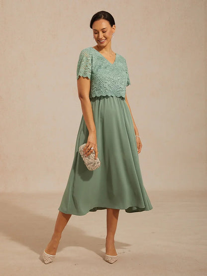 Lace A-Line Midi Dress with Side Pockets