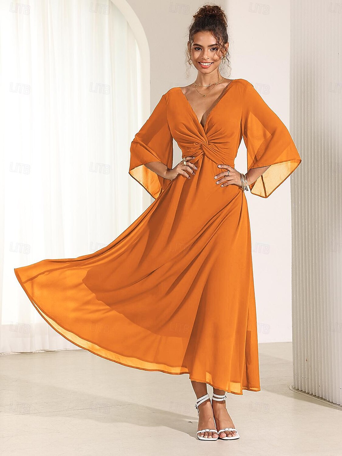 Twisted Ruffle Chiffon Maxi Dress
