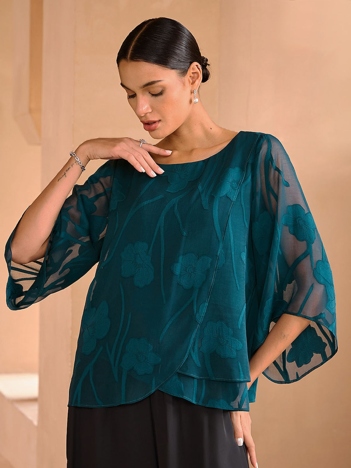 Floral Layered Chiffon Tops