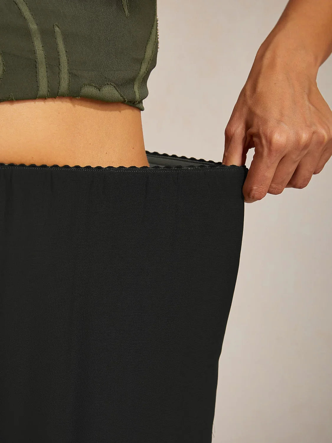 Straight Leg Mid Waist Layered Chiffon Pants