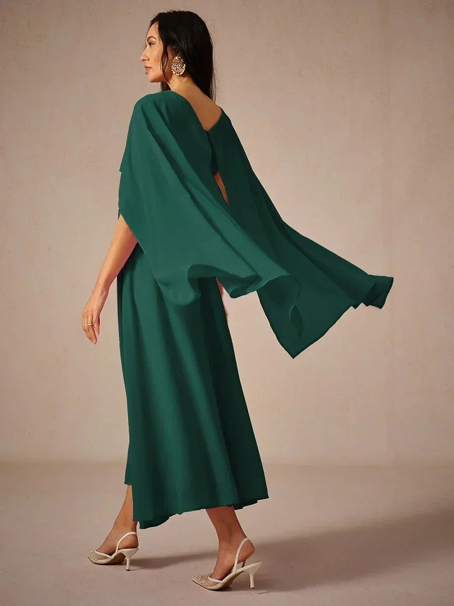 Two-Way Sheer Chiffo Cape Dress