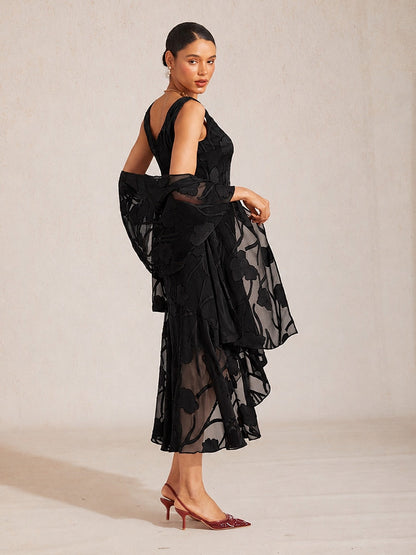 Sheer Floral Chiffon Shawl