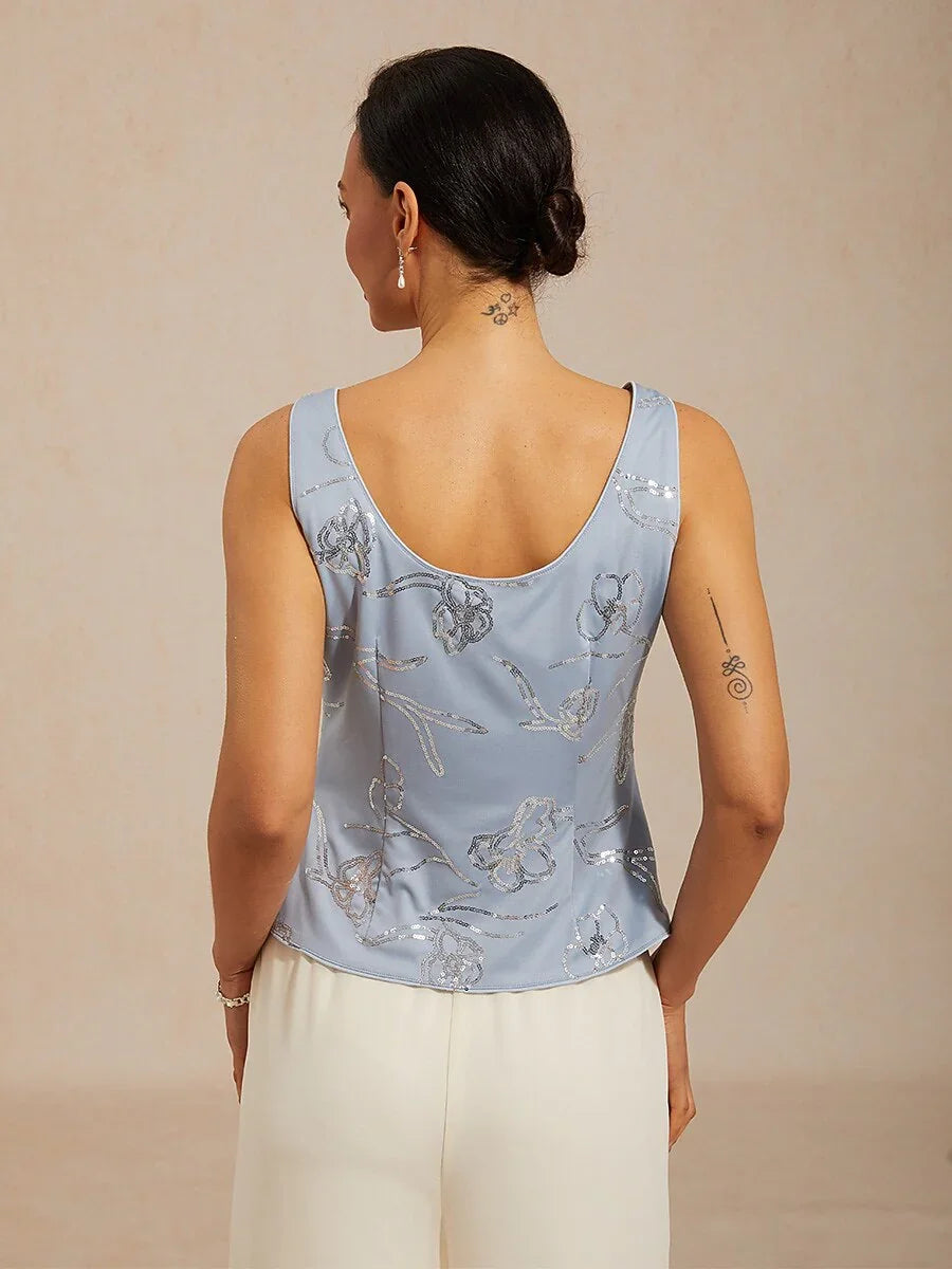 Elegant Mandarin Collar Sequin Twinset
