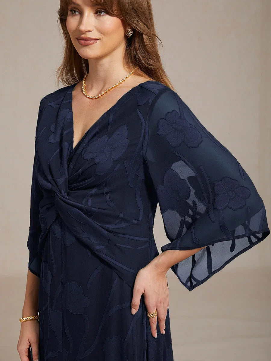 Robe longue en mousseline à volants, torsadée, à motif floral en dentelle