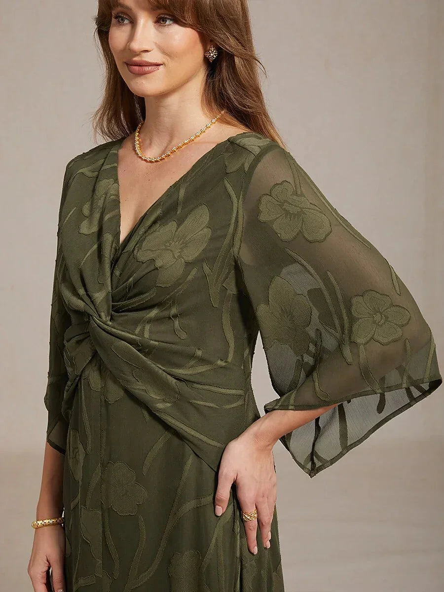 Robe longue en mousseline à volants, torsadée, à motif floral en dentelle