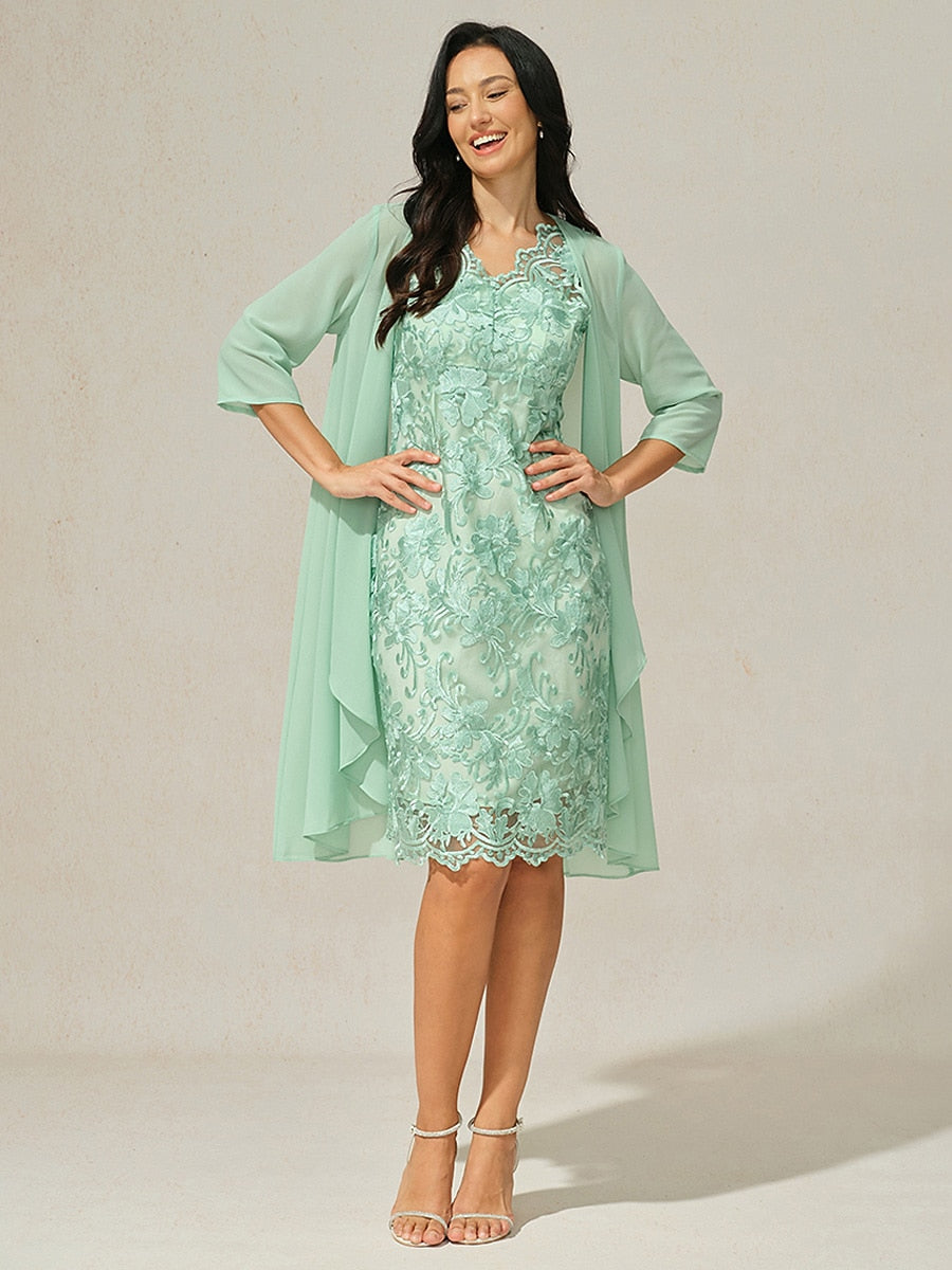 Green Lace Chiffon Dress Set