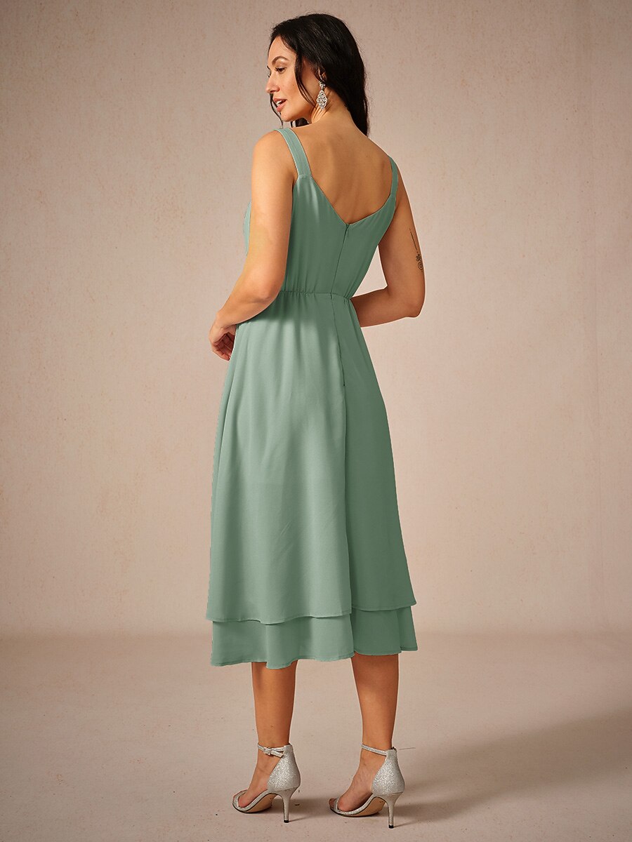 Chiffon Solid Color Lace Dress Set