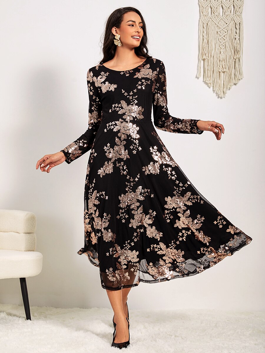 Black Lace Crew Neck Maxi Dress