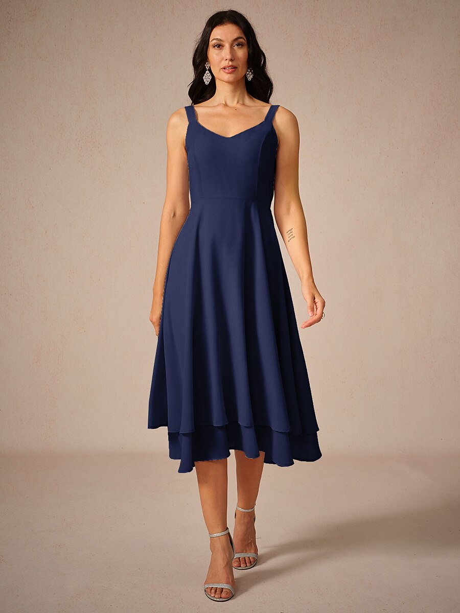 Chiffon Solid Color Lace Dress Set