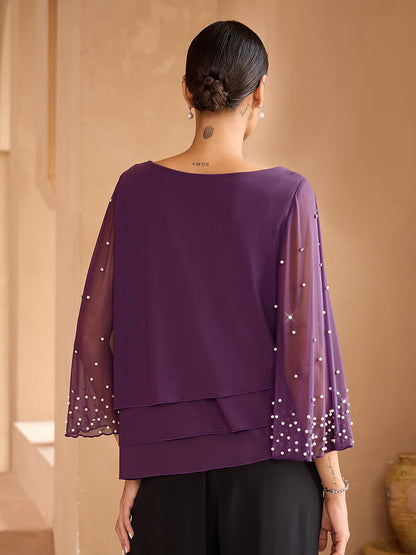 Beaded Layered Mesh Blouse