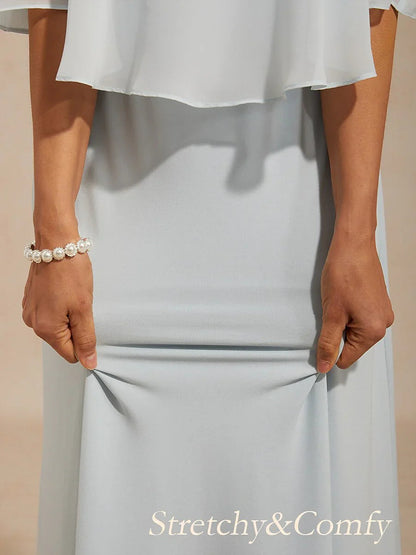 Cold Shoulder A-Line Chiffon Gown with Rhinestone