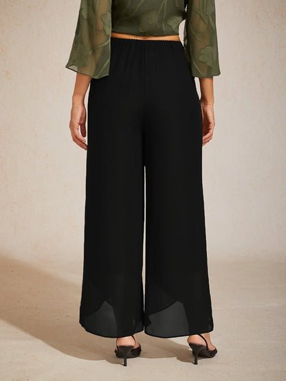 Straight Leg Mid Waist Layered Chiffon Pants