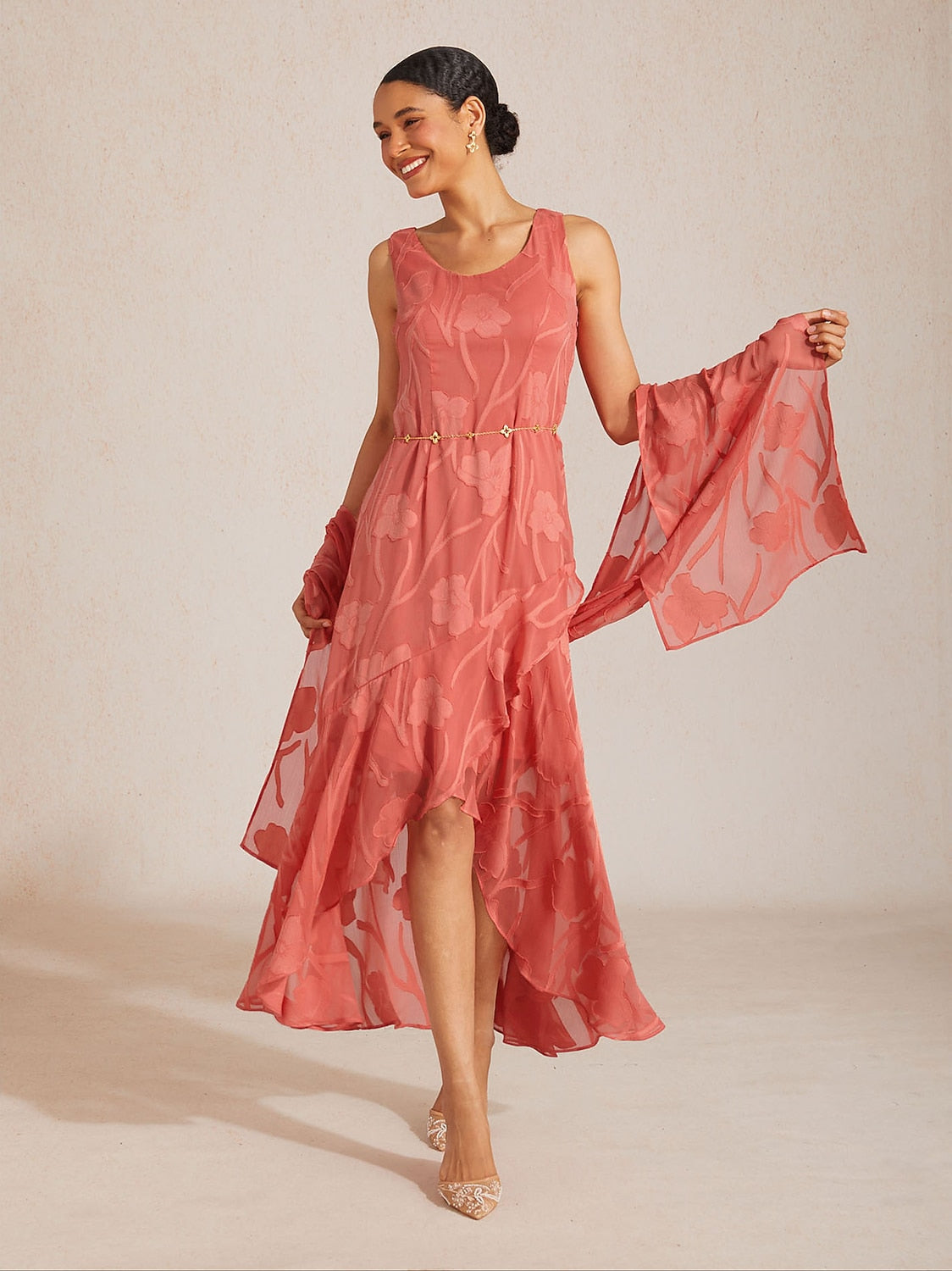 Sheer Floral Chiffon Shawl