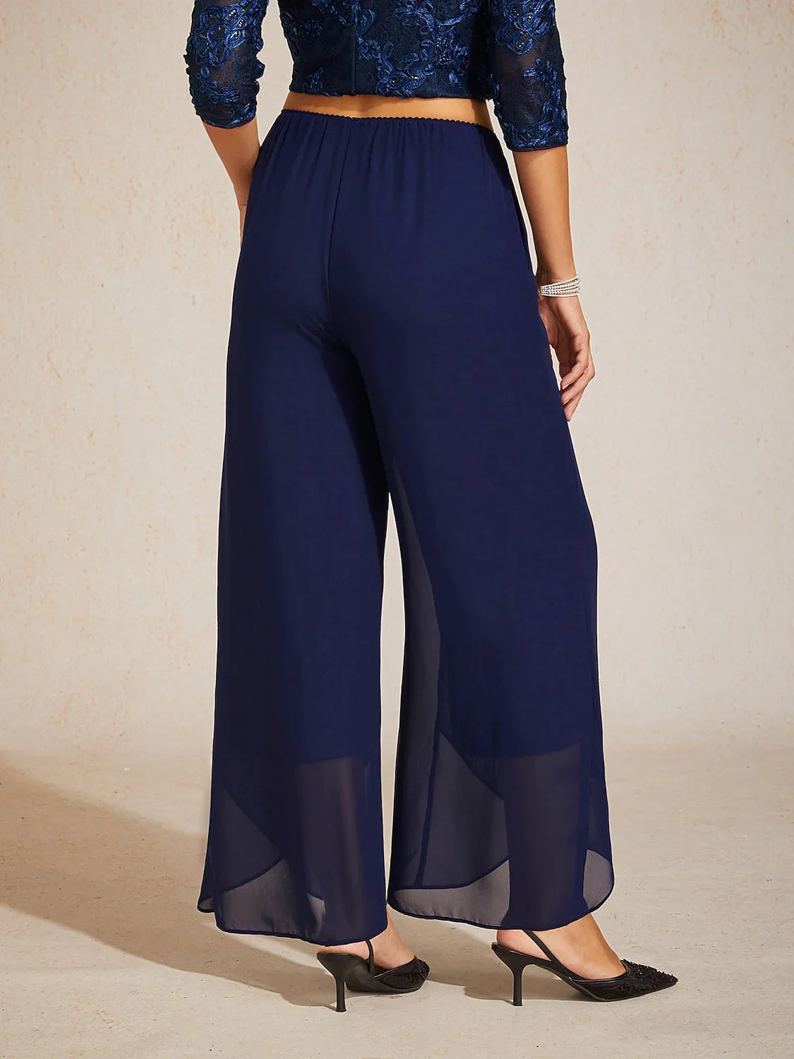 Straight Leg Mid Waist Layered Chiffon Pants