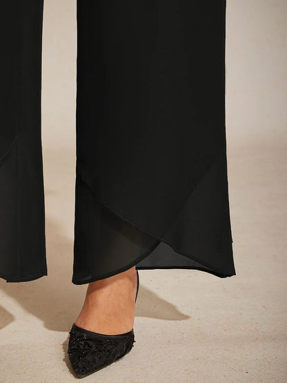 Straight Leg Mid Waist Layered Chiffon Pants