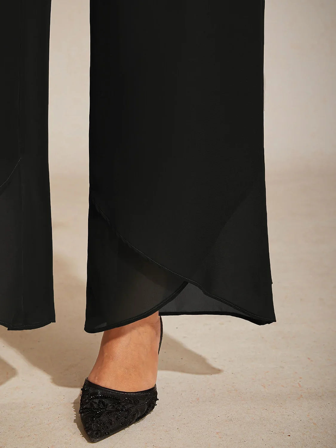 Straight Leg Mid Waist Layered Chiffon Pants