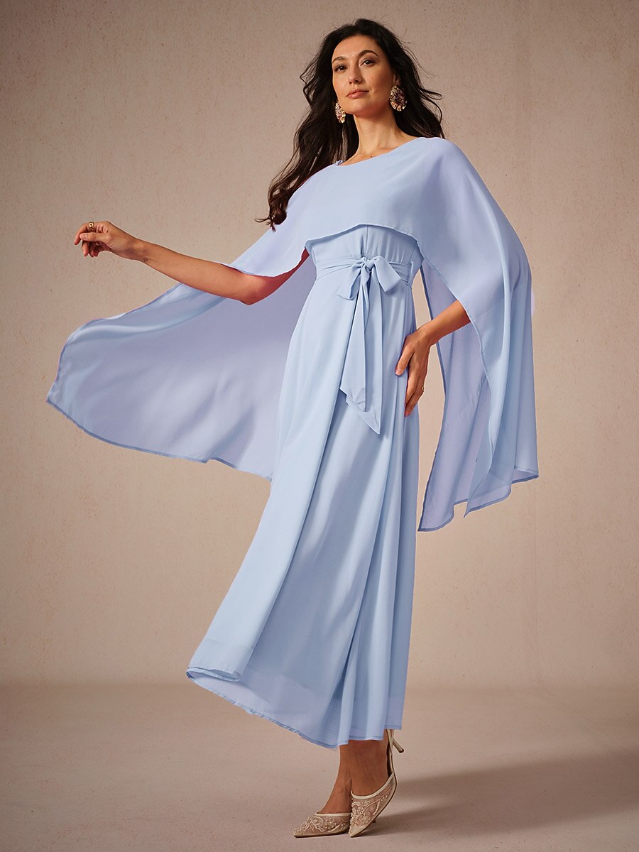 Belted Waist Chiffon Maxi Dress