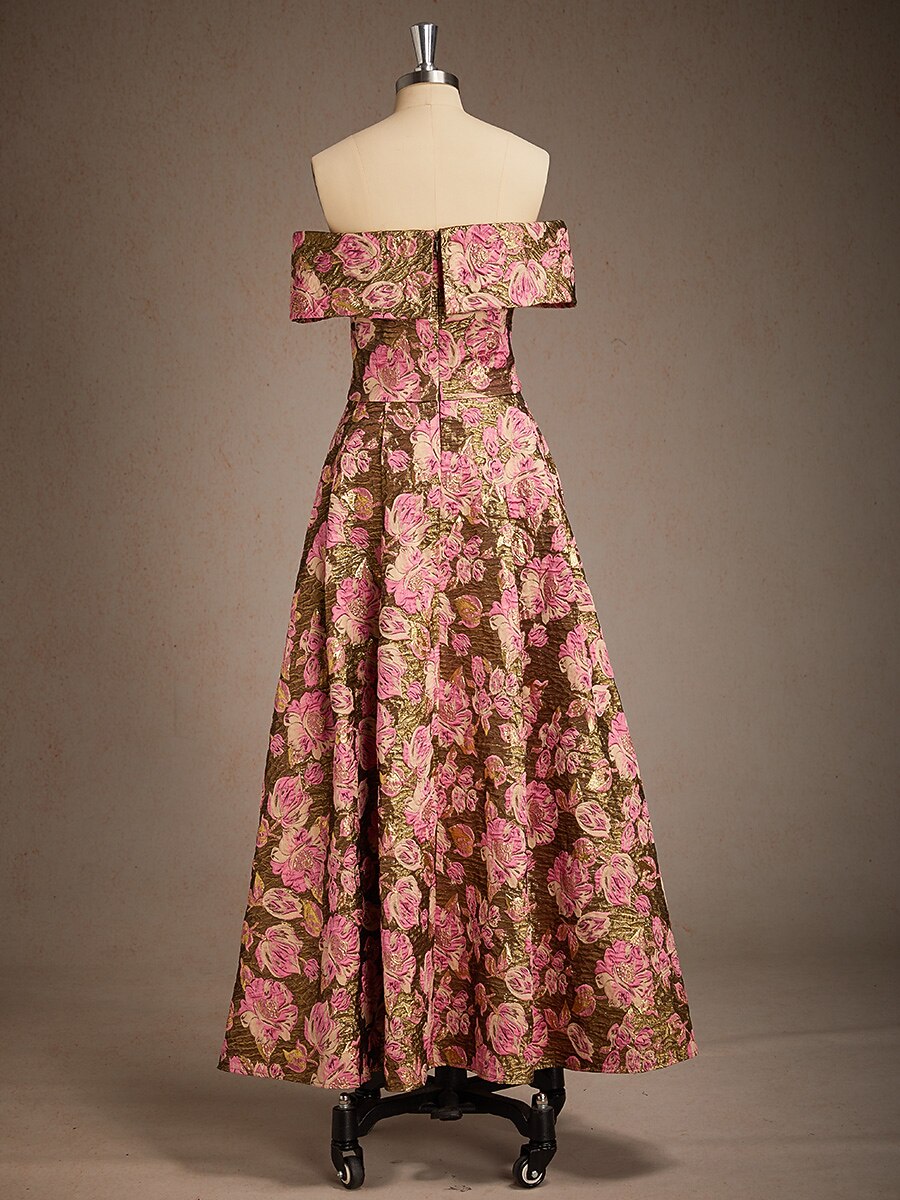 Off the Shoulder Metallic Floral Jacquard Ballgown